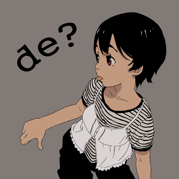 :p, black_hair, de?, ryo_chimo, shirt, short_hair, striped, t-shirt