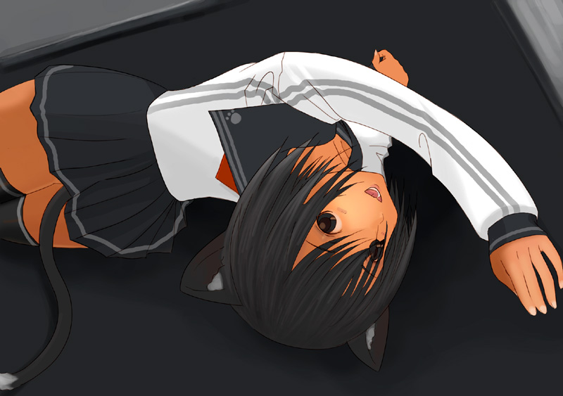 animal_ears, cat_ears, cat_tail, kiriman_(souldeep), original, school_uniform, serafuku, tail