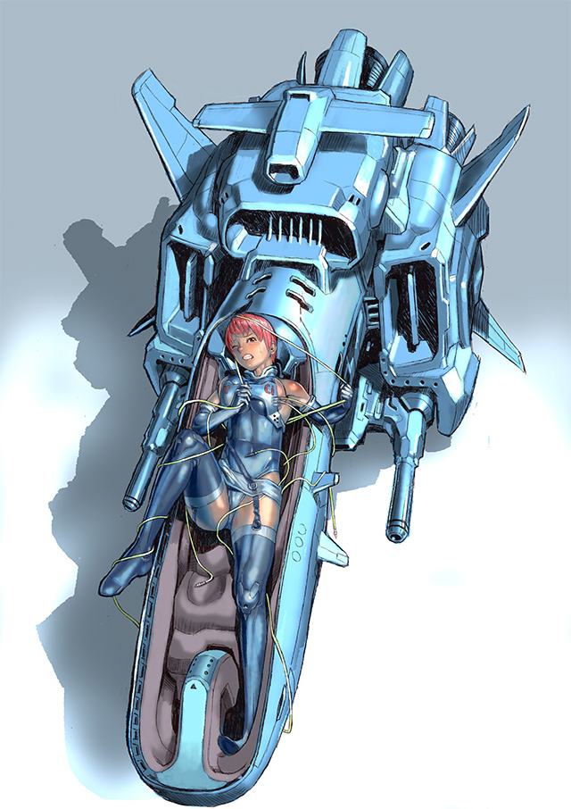 1girl, irem, panties, r-9w_wise_man, r-type, science_fiction, solo, space_craft