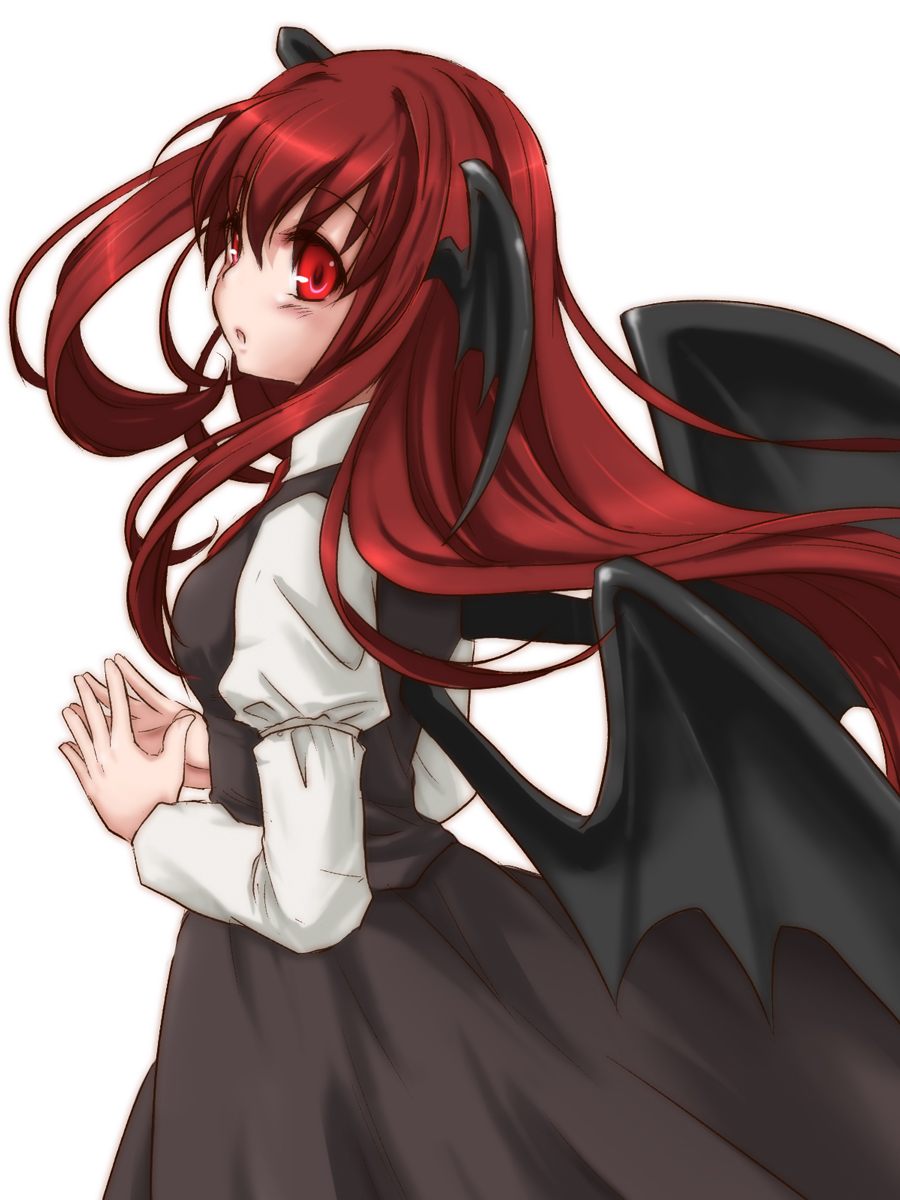 head_wings, highres, koakuma, long_hair, mizuki_riko, red_eyes, red_hair, riko(pixiv)