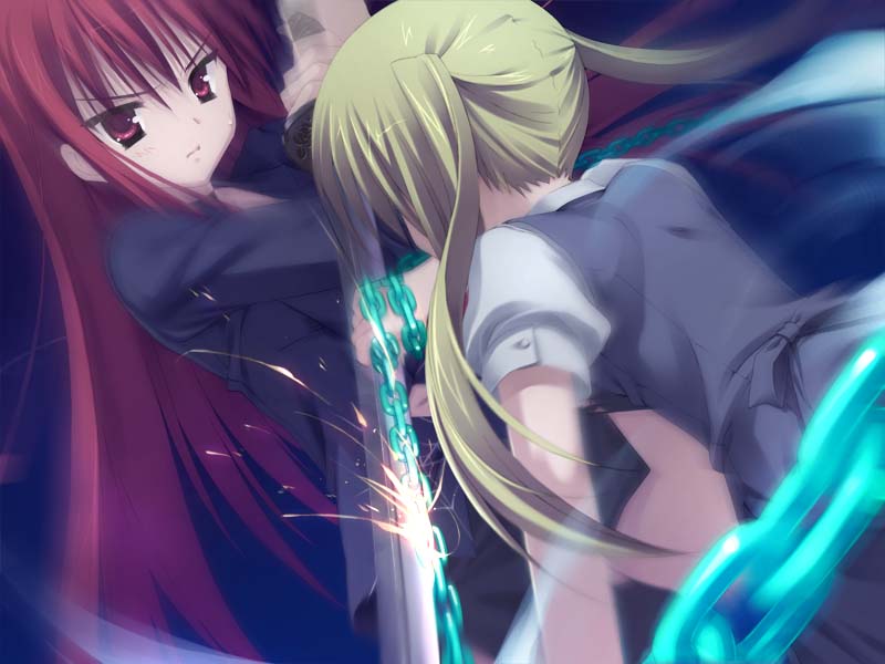 2girls, blonde_hair, chains, empty_x_embryo, game_cg, kifune_mio, kobuichi, kono_natsuki
