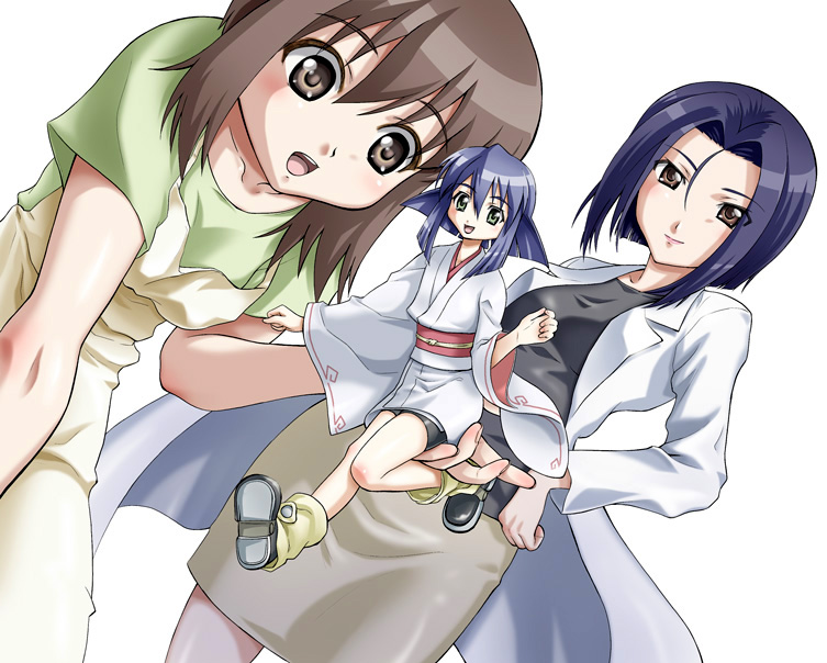 3girls, blue_eyes, brown_eyes, brown_hair, maki_(seto_no_hanayome), mature, milf, minigirl