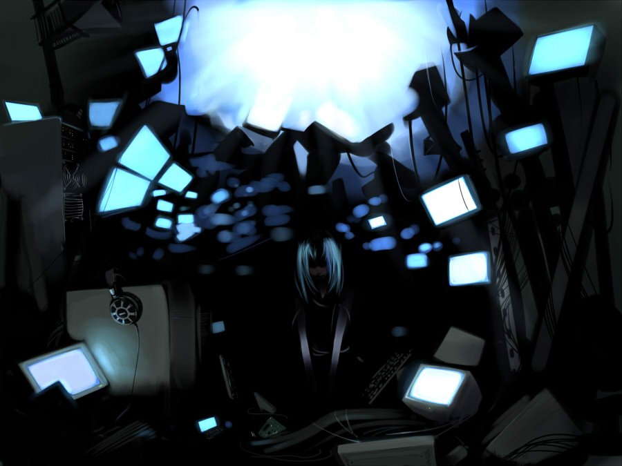 blue_hair, floating_screen, glow, glowing, inemuri_uno, original, screen