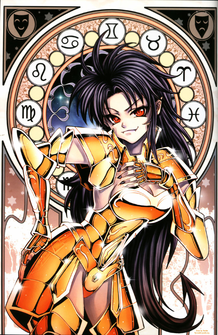 1girl, adapted_costume, armor, bikini_armor, black_hair, black_nails, breasts, cleavage