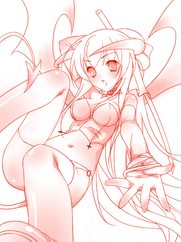 1girl, 47agdragon, demon_girl, horns, monochrome, original, pink, ragnarok_online