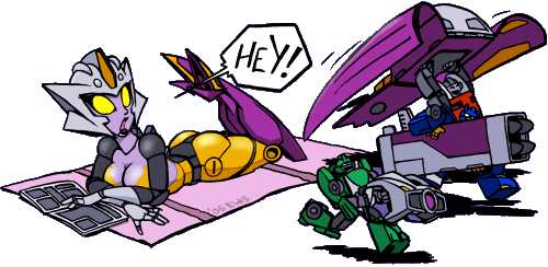 armor, ass, assisted_exposure, autobot, boat, breasts, cleavage, decepticon, jolt_(transformers), large_breasts, lowres, magazine, mecha, mini-cons, missile, no_humans, pantsing, reverb, robot, rocket_launcher, six-speed, sunbathing, thunderblast, towel, transformers, watercraft, weapon, yellow_eyes
