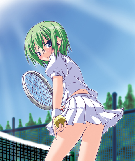 akari_ryuryuwa, ball, blue_eyes, blush, green_hair, iwasaki_minami, lucky_star, pinky_out