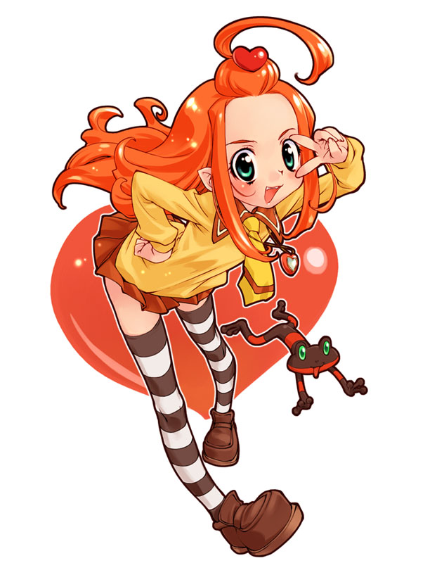 ahoge, blush, chocolat_meilleure, duke_(sugar_sugar_rune), frog, green_eyes, hair_ornament, hand_on_hip