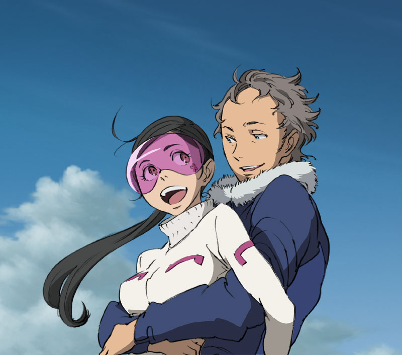 1boy, 1girl, couple, eureka_seven, eureka_seven_(series), goggles, hetero, holding