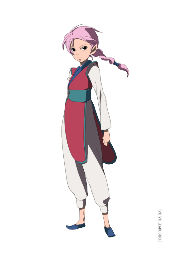 1girl, braid, female, full_body, genkai, pink_hair, simple_background, single_braid