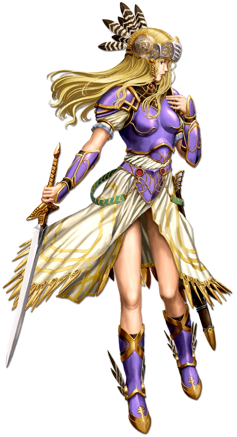 1girl, armor, armored_dress, blonde_hair, feathers, highres, official_art, scabbard