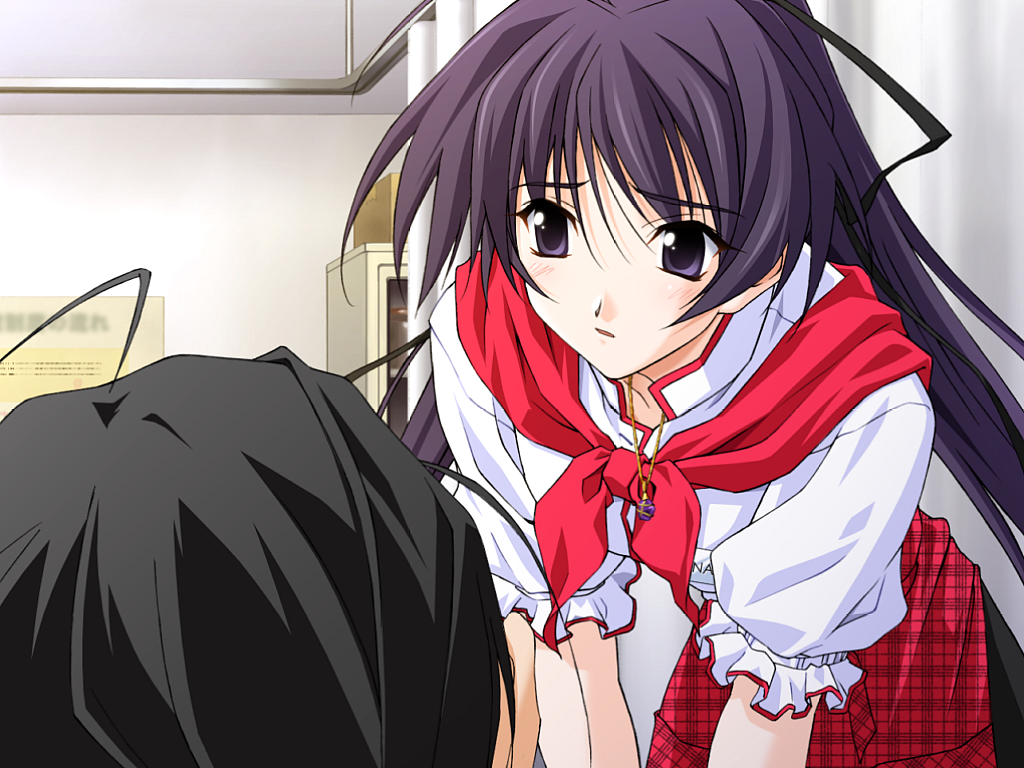 1girl, black_hair, game_cg, matsuo_yukihiro, memories_off, memories_off_2nd, ponytail, solo