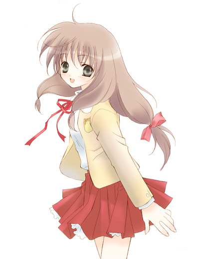 bad_id, bernard_sho, brown_hair, gundam, gundam_seed, gundam_seed_destiny, hair_ribbon, long_hair, mayu_asuka, ribbon, school_uniform, solo
