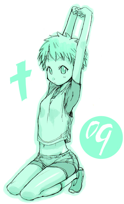 1girl, aqua, cross, kasuga_misora, mahou_sensei_negima!, mikami_komata, mikami_konu, monochrome
