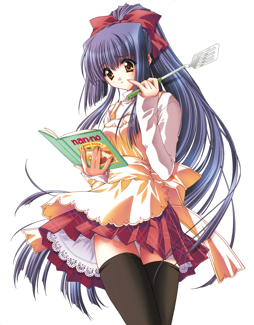 00s, apron, blue_hair, book, carnelian, highres, kao_no_nai_tsuki, kuraki_suzuna