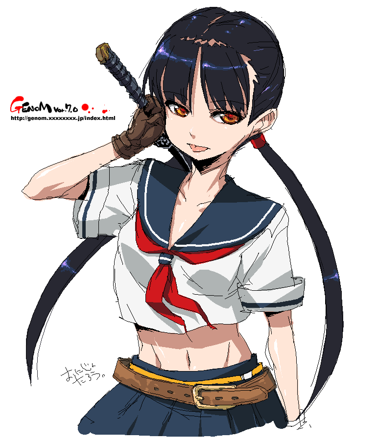 belt, blue_hair, katana, long_hair, oekaki, oneechanbara, onija_tarou, saki_(oneechanbara)