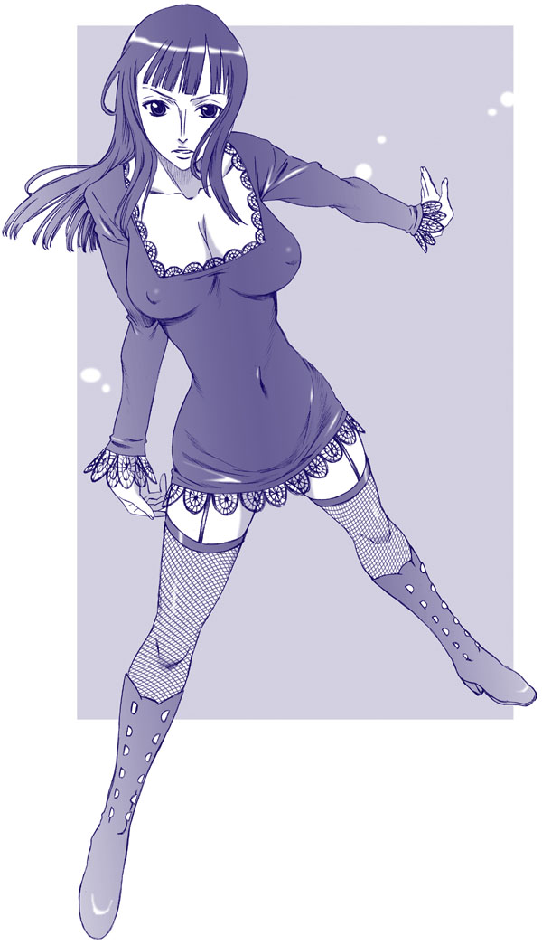 1girl, boots, breasts, cleavage, dress, erect_nipples, female, fishnets