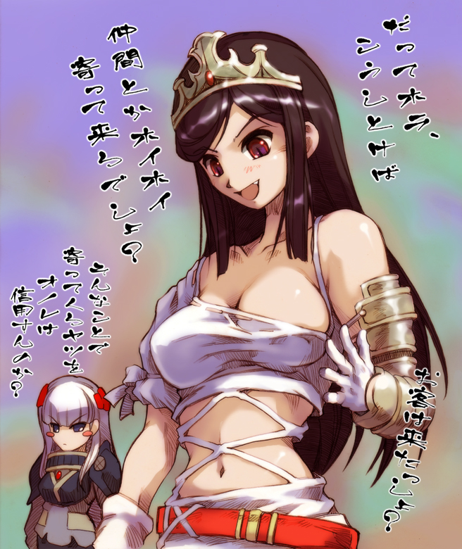 2girls, aisha_(ash), archaic_sealed_heat, ash_(game), black_hair, breasts, fang, hisahiko