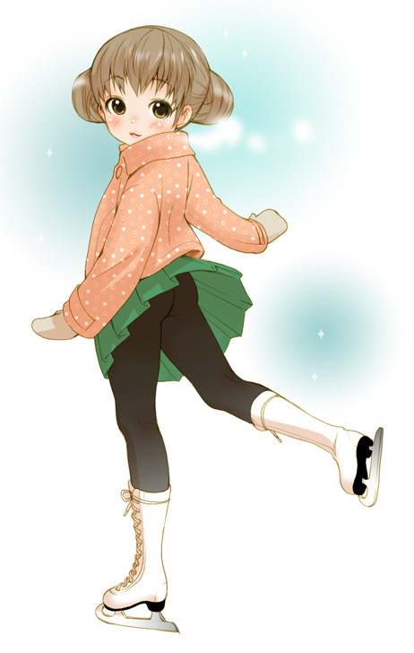 1girl, ass, black_legwear, figure_skater, inuburo, pantyhose, skates, skating