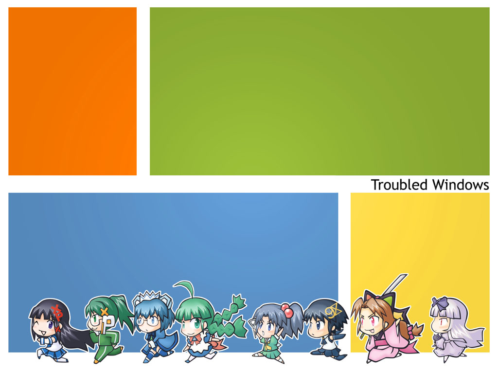 2k-tan, 3.1-tan, 6+girls, 95-tan, 98-tan, everyone, glasses, me-tan, multiple_girls, os-tan, sato_(esuplusesu), troubled_windows, wallpaper, windows, xp-tan