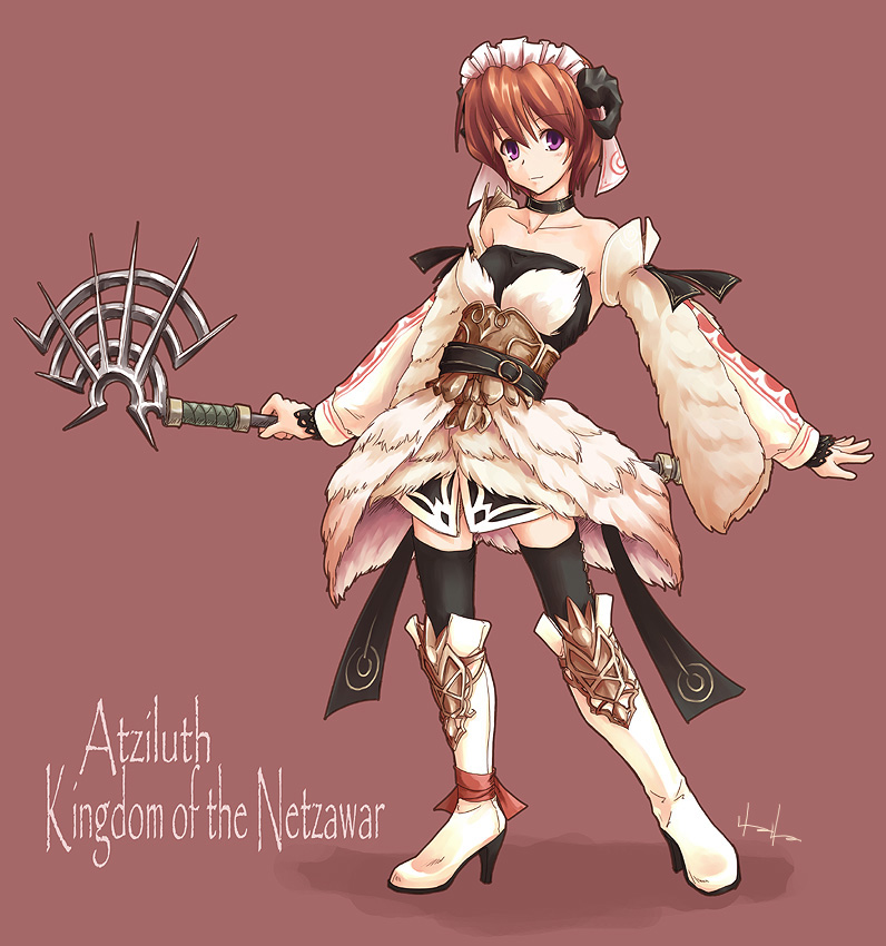 1girl, akiyama_nenehisa, boots, corriedale_(fantasy_earth_zero), detached_sleeves, fantasy_earth_zero, fur, hairband