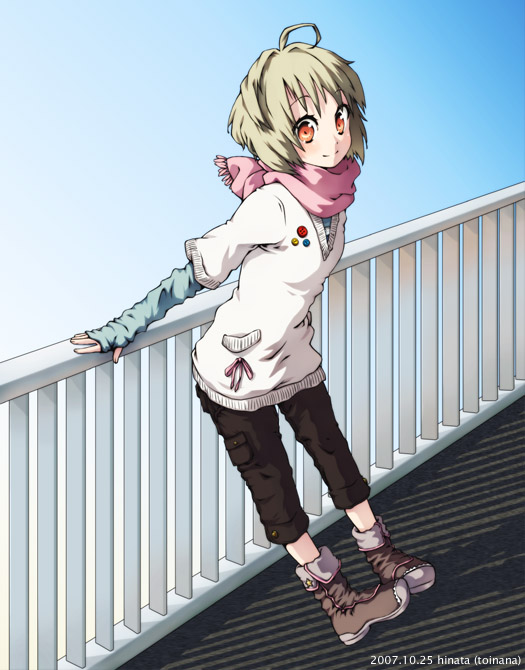 1girl, ahoge, arm_warmers, bangs, fashion, hinata_(artist), magamoto, original
