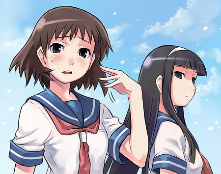 black_hair, blue_drop, brown_hair, lowres, maruto!, school_uniform, senkouji_hagino, serafuku