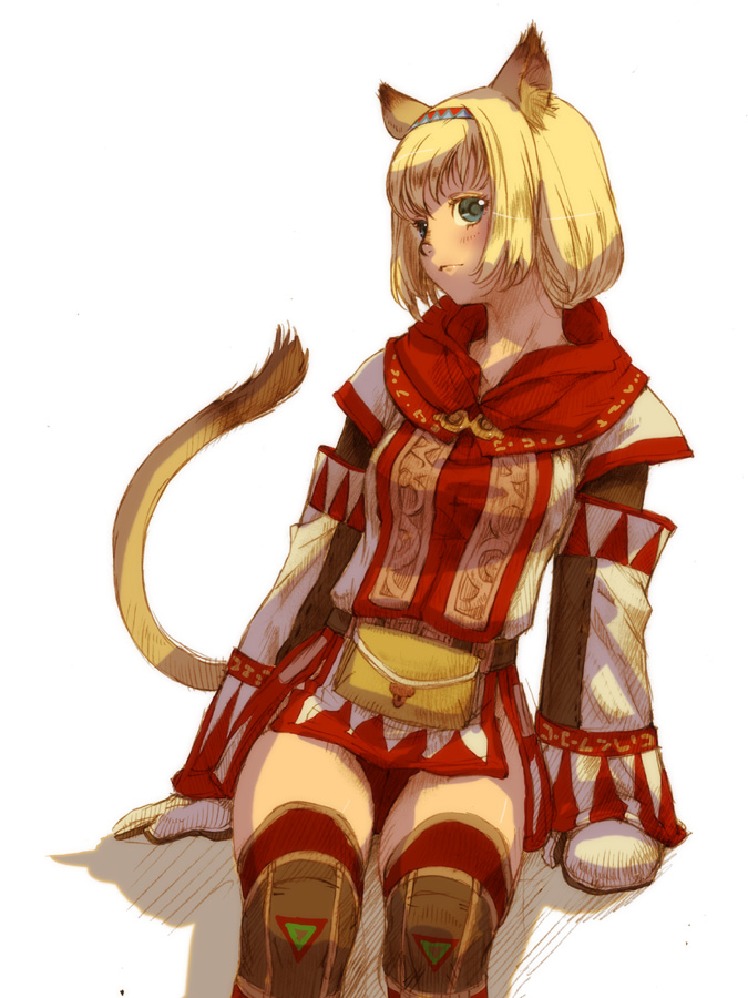 1girl, animal_ears, blonde_hair, branch_(blackrabbits), cat_ears, cat_tail, detached_sleeves, final_fantasy