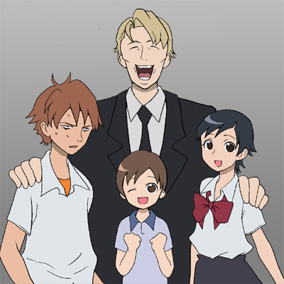 1girl, 3boys, black_hair, blonde_hair, blood+, brown_eyes, brown_hair, david