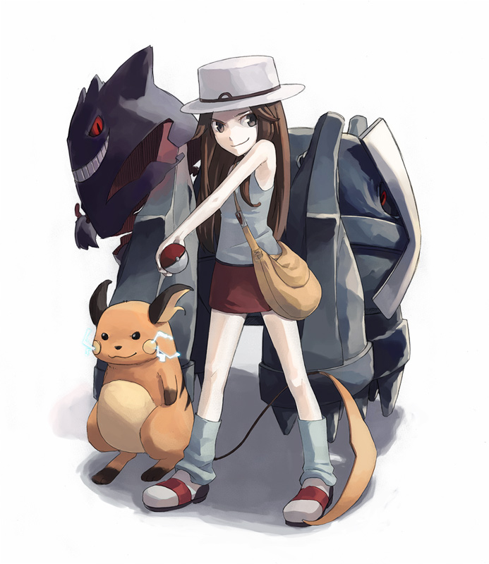 00s, 1girl, alternate_color, bag, blue_(pokemon), brown_eyes, brown_hair, footwear