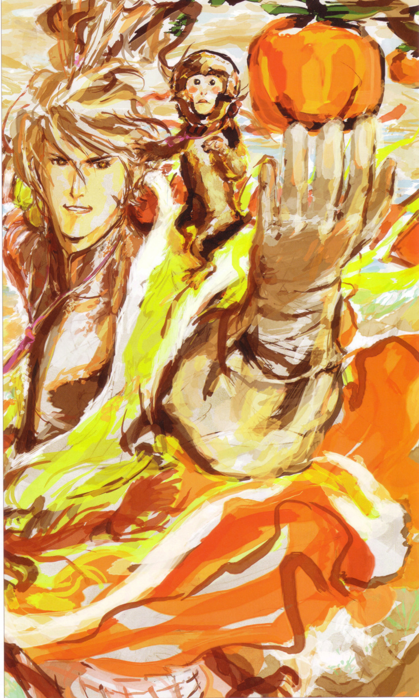 1boy, absurdres, armor, highres, maeda_keiji, maeda_keiji_(sengoku_basara), male_focus, monkey