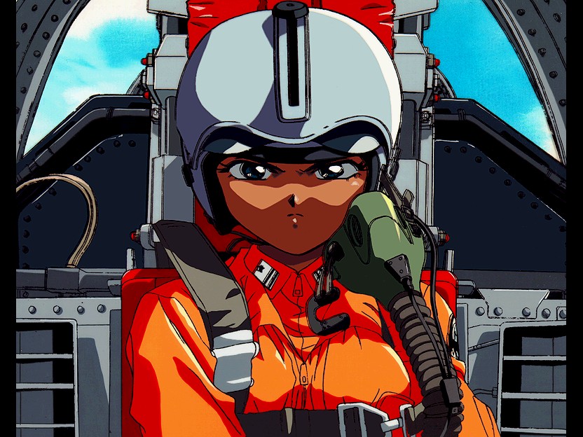 1girl, 90s, angry, aozora_shoujotai, arisa_mitaka, cockpit, helmet, mitaka_arisa