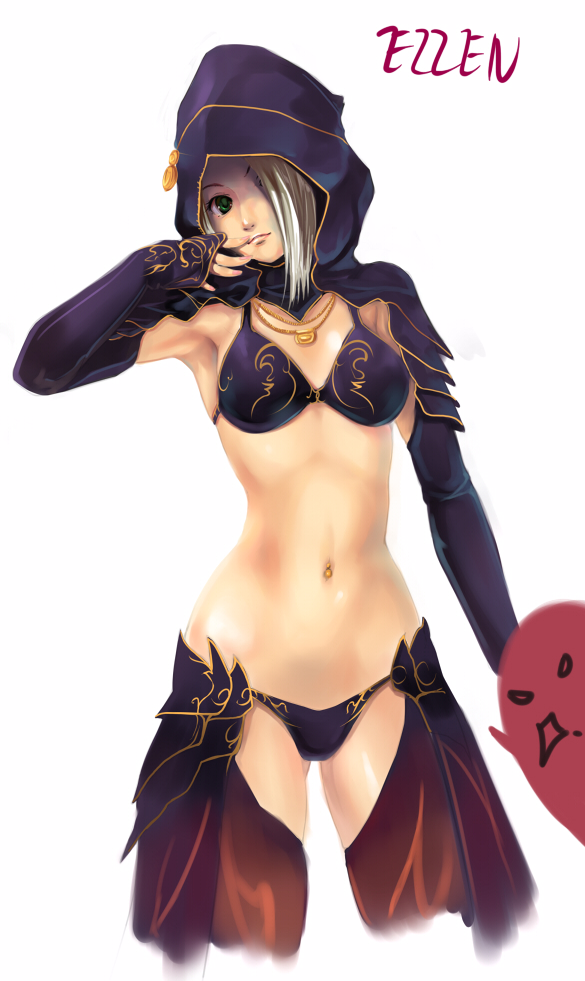1girl, akamaru, bikini, black_bikini, collarbone, ellen_(folkssoul), folkssoul, looking_at_viewer