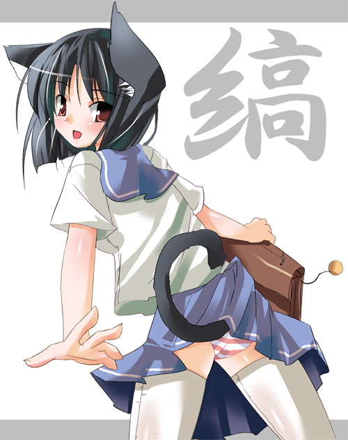 animal_ears, original, panties, school_uniform, serafuku, shigen, skirt, tail