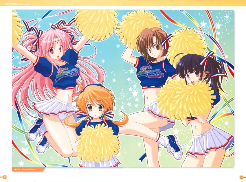 00s, 4girls, cheerleader, female, girls_bravo, hair_ribbon, highres, kojima_kirie