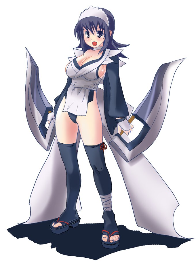 1girl, black_hair, breasts, brown_eyes, cleavage, flipped_hair, iroha_(samurai_spirits), legs