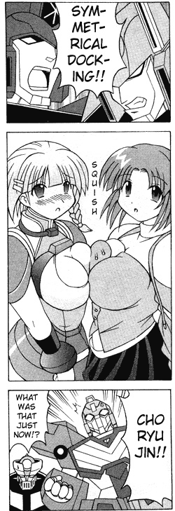 2girls, 3koma, 4koma, 90s, banpresto, breast_press, breasts, chouryuujin