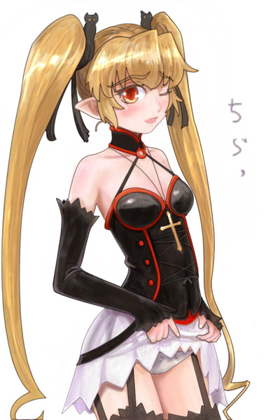 1girl, ikara, pachira, panties, pointy_ears, renkin_san-kyuu_magical_pokaan, skirt, skirt_lift