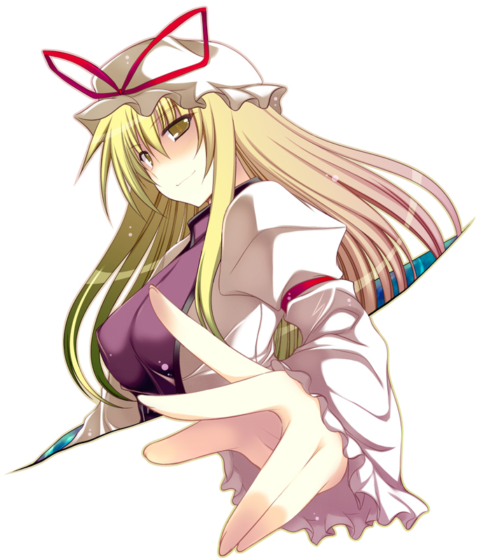 akadashi, blonde_hair, gap, hat, ibuki_pon, long_hair, ribbon, touhou, yakumo_yukari