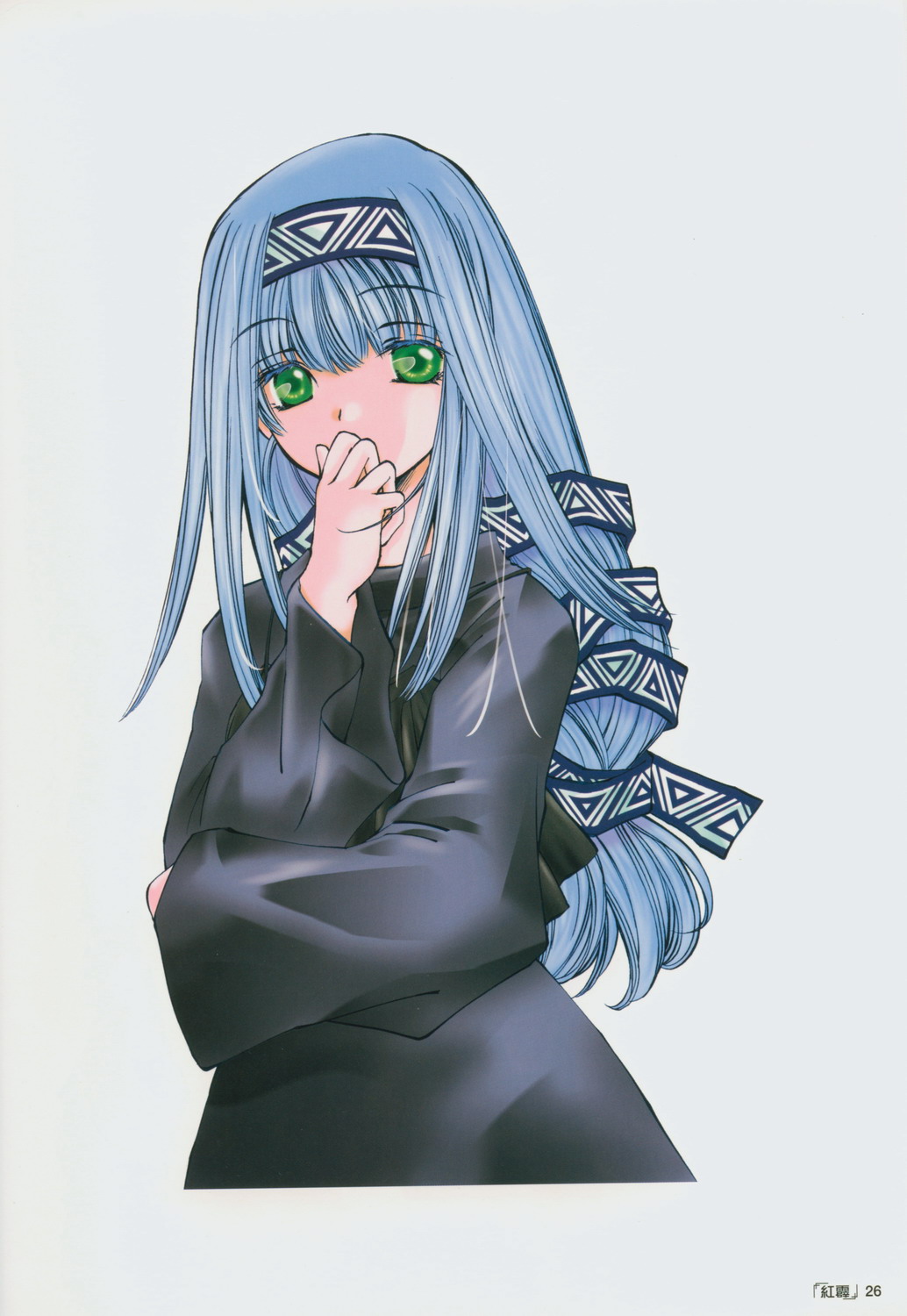 1girl, azuma_mayumi, black_dress, blue_hair, dress, elemental_gelade, green_eyes, highres