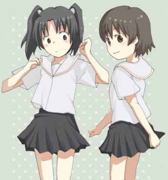 amasawa_yuuko, brown_eyes, brown_hair, dennou_coil, hinata_nonoka, lowres, nonoka, okonogi_yuuko