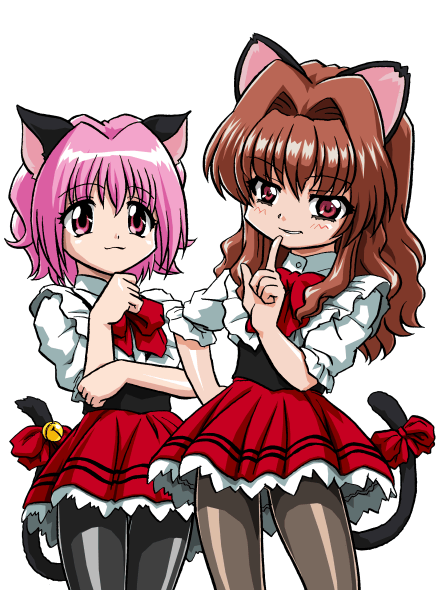 00s, 2girls, animal_ears, bandabekken, bell, bow, bronze_parrot, brown_hair