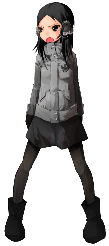 black_hair, earmuffs, jacket, pantyhose, ueda_sanagi