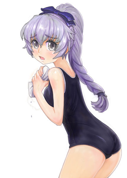 1girl, braid, full_metal_panic!, ikara, one-piece_swimsuit, school_swimsuit, solo, swimsuit