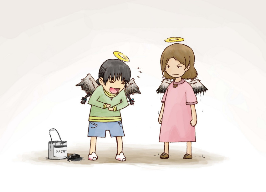 00s, angel_wings, braid, haibane_renmei, halo, highres, laughing, nemu