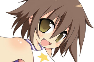 bare_shoulders, brown_hair, cheerleader, fang, kusakabe_misao, lowres, lucky_star, short_hair