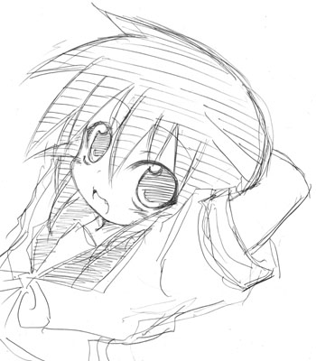 :3, fang, kusakabe_misao, lowres, lucky_star, monochrome, school_uniform, serafuku