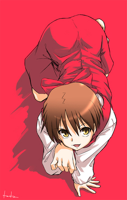 1girl, akiyama_nenehisa, all_fours, brown_hair, gegege_no_kitarou, long_sleeves, looking_at_viewer, nekomusume