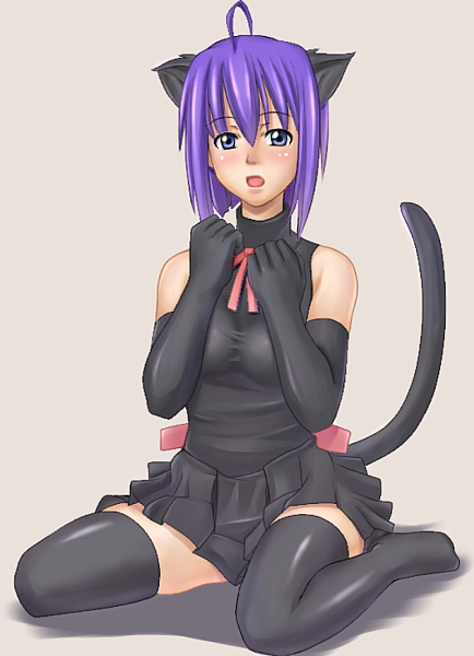 1girl, ahoge, animal_ears, bare_shoulders, blue_eyes, blue_hair, cat_ears, cat_tail