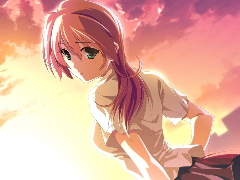 green_eyes, ichinose_kyou, imitation_lover, izumi_mahiru, long_hair, orange_hair, sad, school_uniform